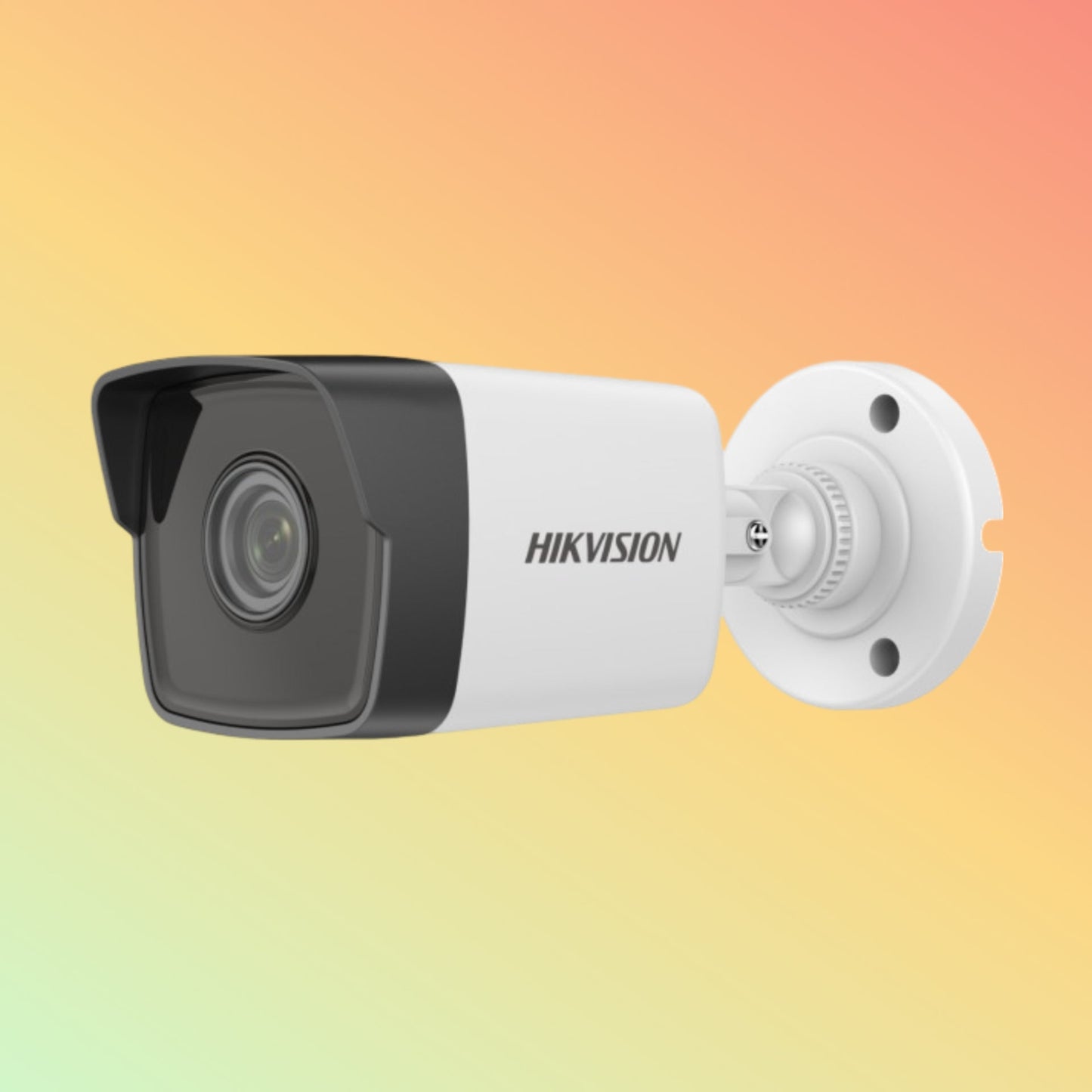 alt="Close-up of Hikvision 4MP fixed bullet camera with lens"