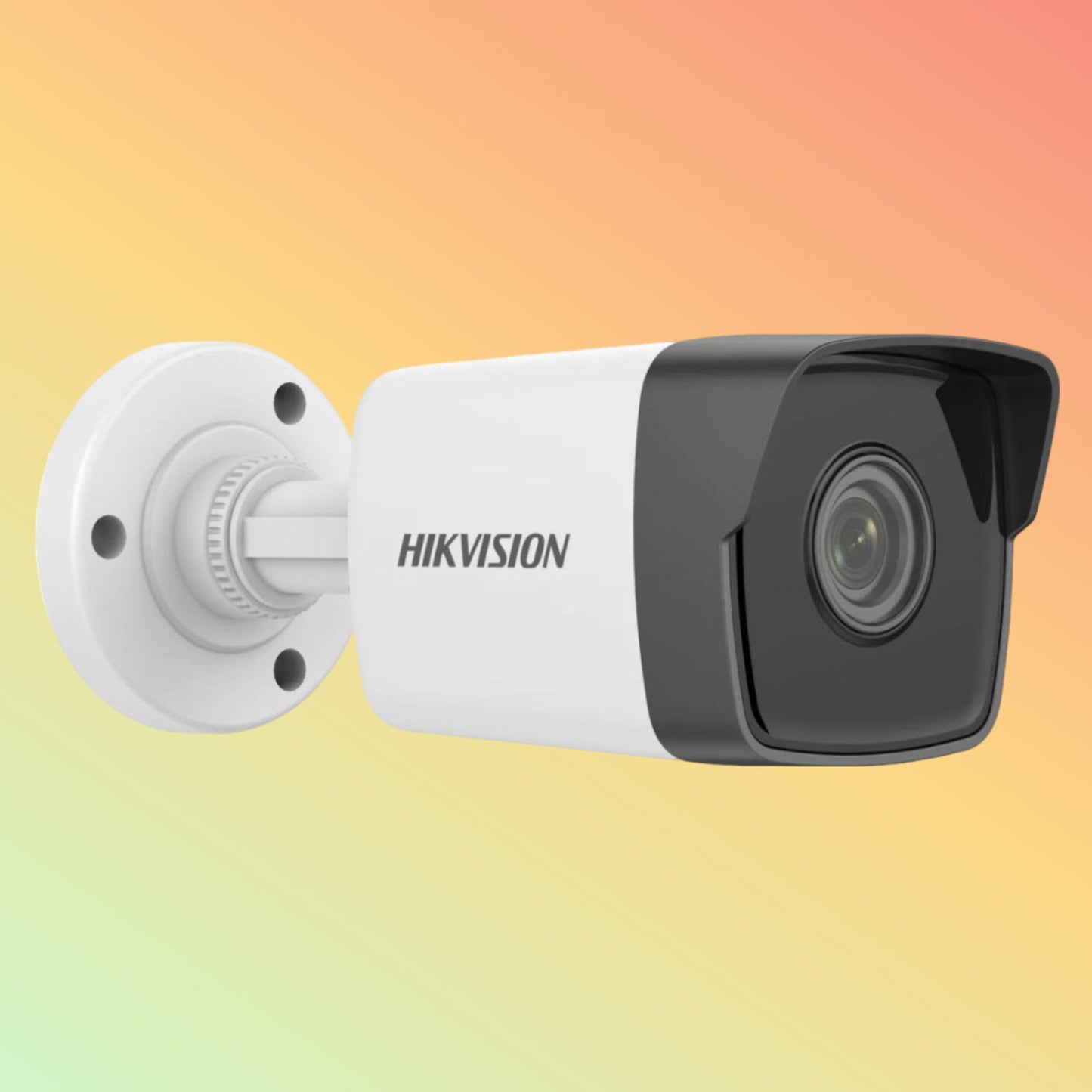 alt="Hikvision 4MP fixed bullet network camera mounted outdoors"