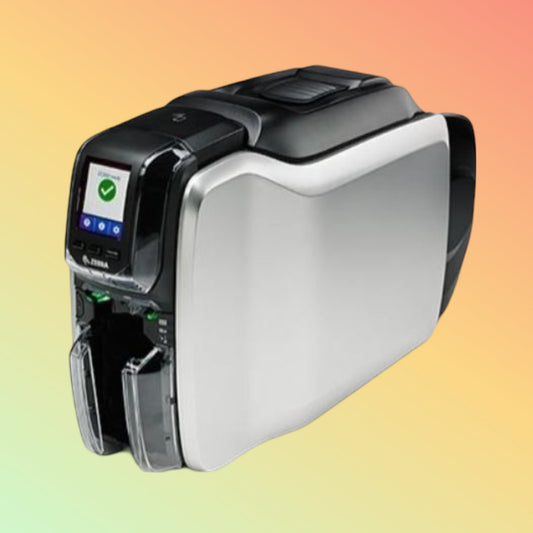 alt="Zebra ZC300 single-side ID card printer in operation"