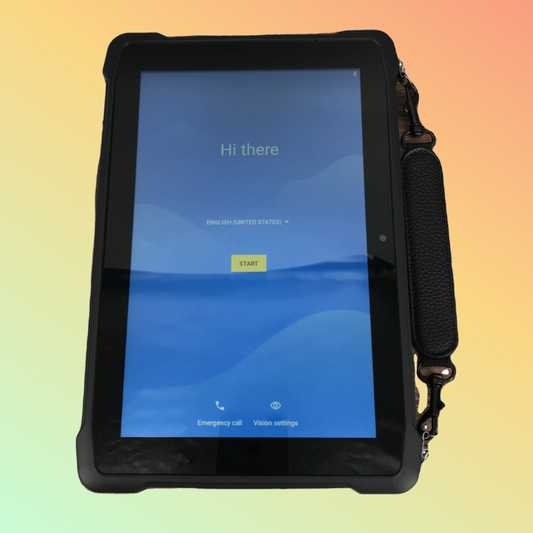 Close-up view of ANSWK T910-T11P tablet with rugged frame
