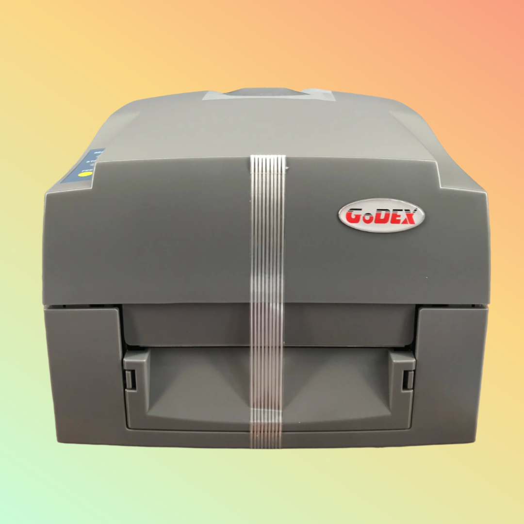 Close-up of Godex EZ-1100Plus printing product labels with 203 dpi resolution
