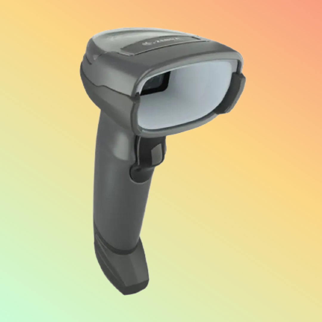  "Zebra DS4608-XD handheld barcode scanner for retail and supermarket use."