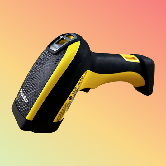 Datalogic PowerScan PD9100 2D barcode scanner with USB interface, showcasing rugged design.