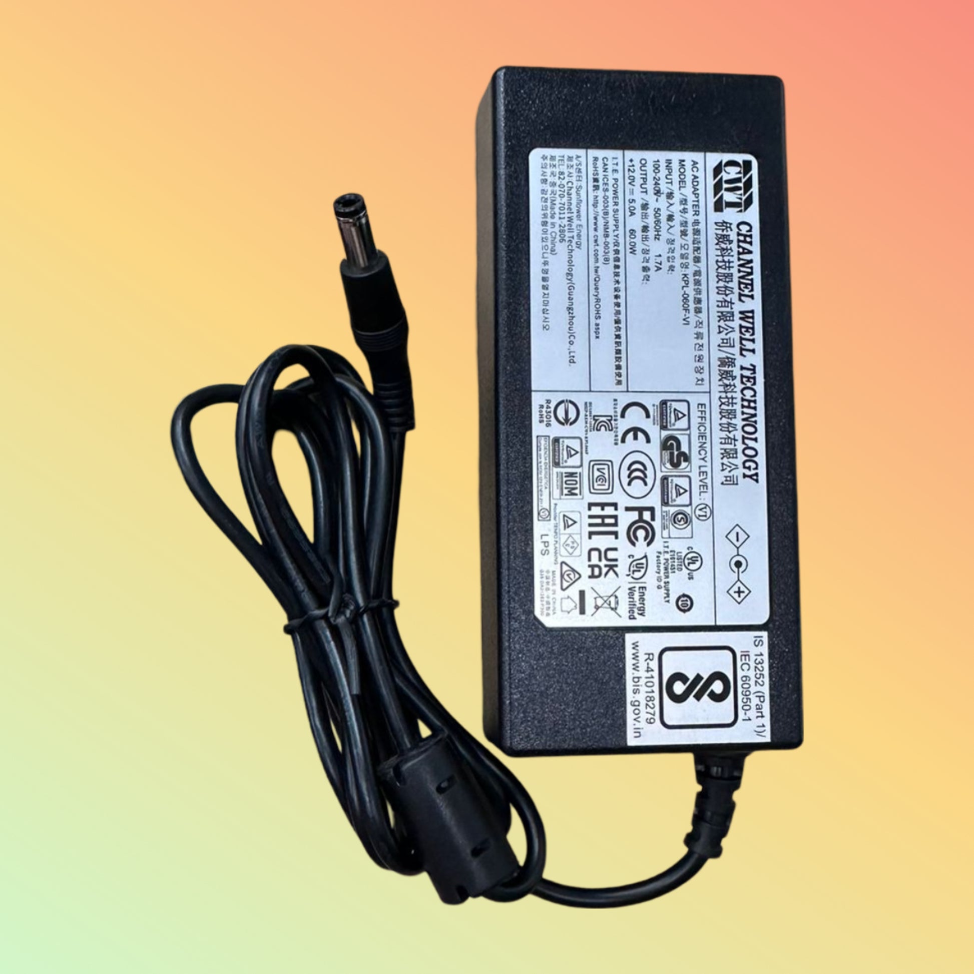 Universal Power Adapter Showing 12.0V 5.0A Specifications