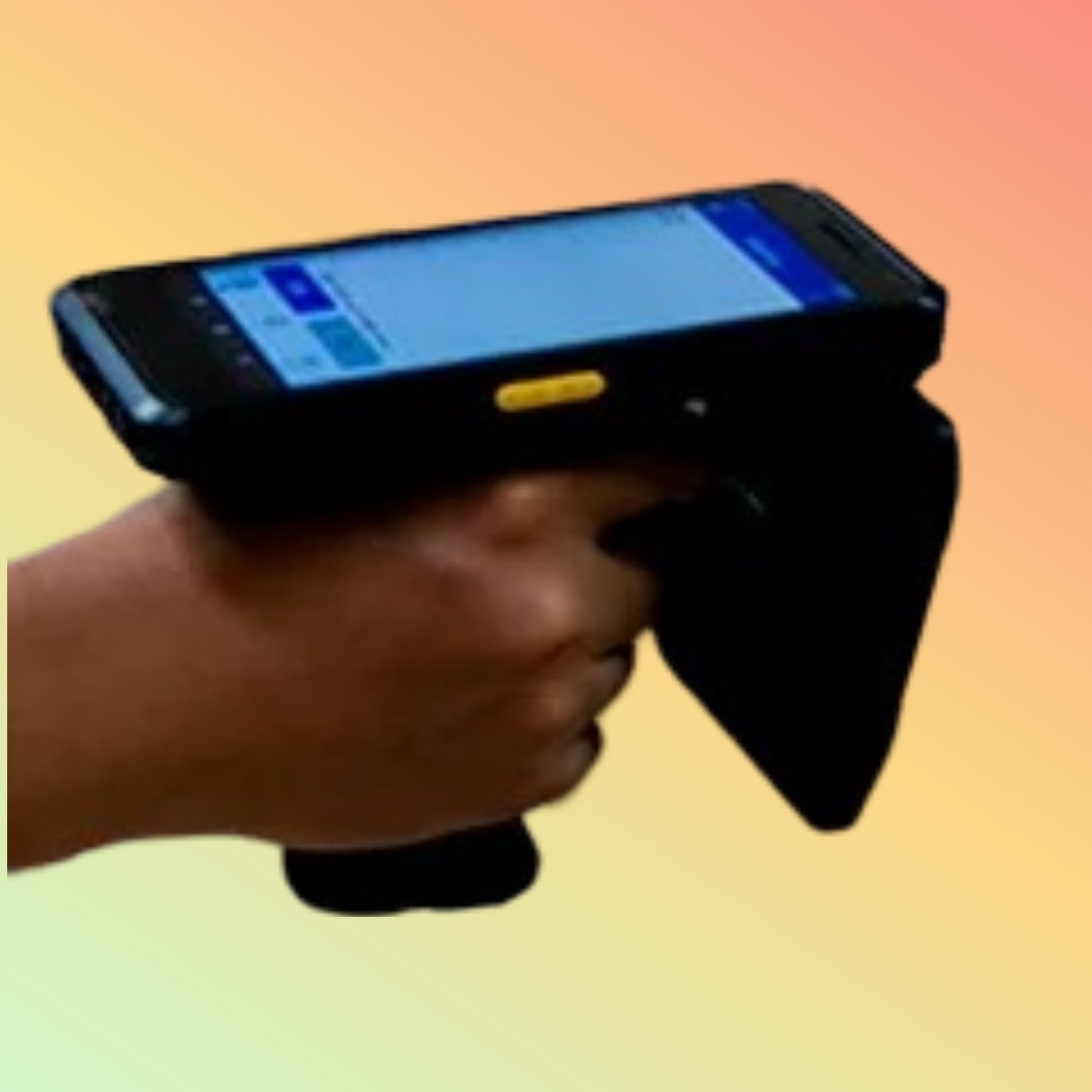 POSTECH T1 UHF RFID Reader with 5.5-inch display and ergonomic grip.