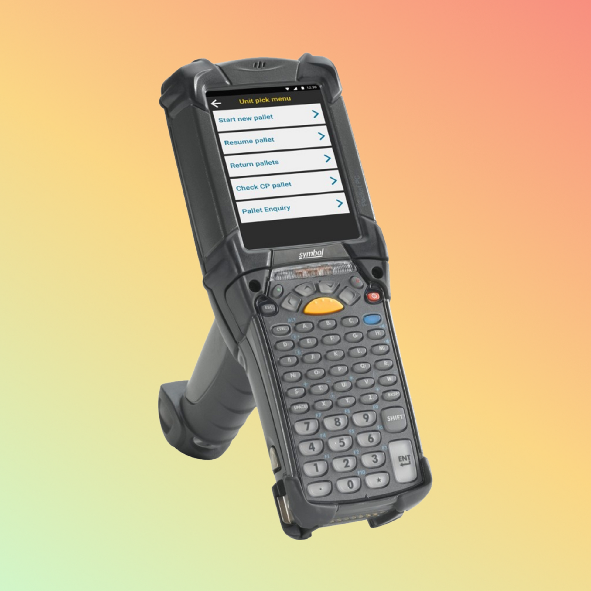 "MC9200 Mobile Computer scanning barcodes in a warehouse setting, showcasing advanced scanning capabilities."