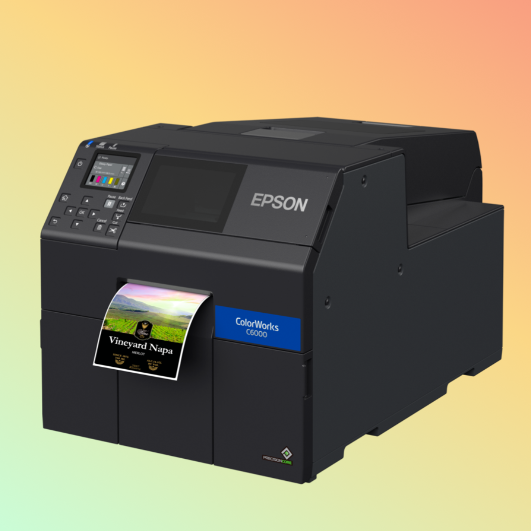 8-inch Label Printer - EPSON CW-C6530 handling wide-format labels with inkjet technology.
