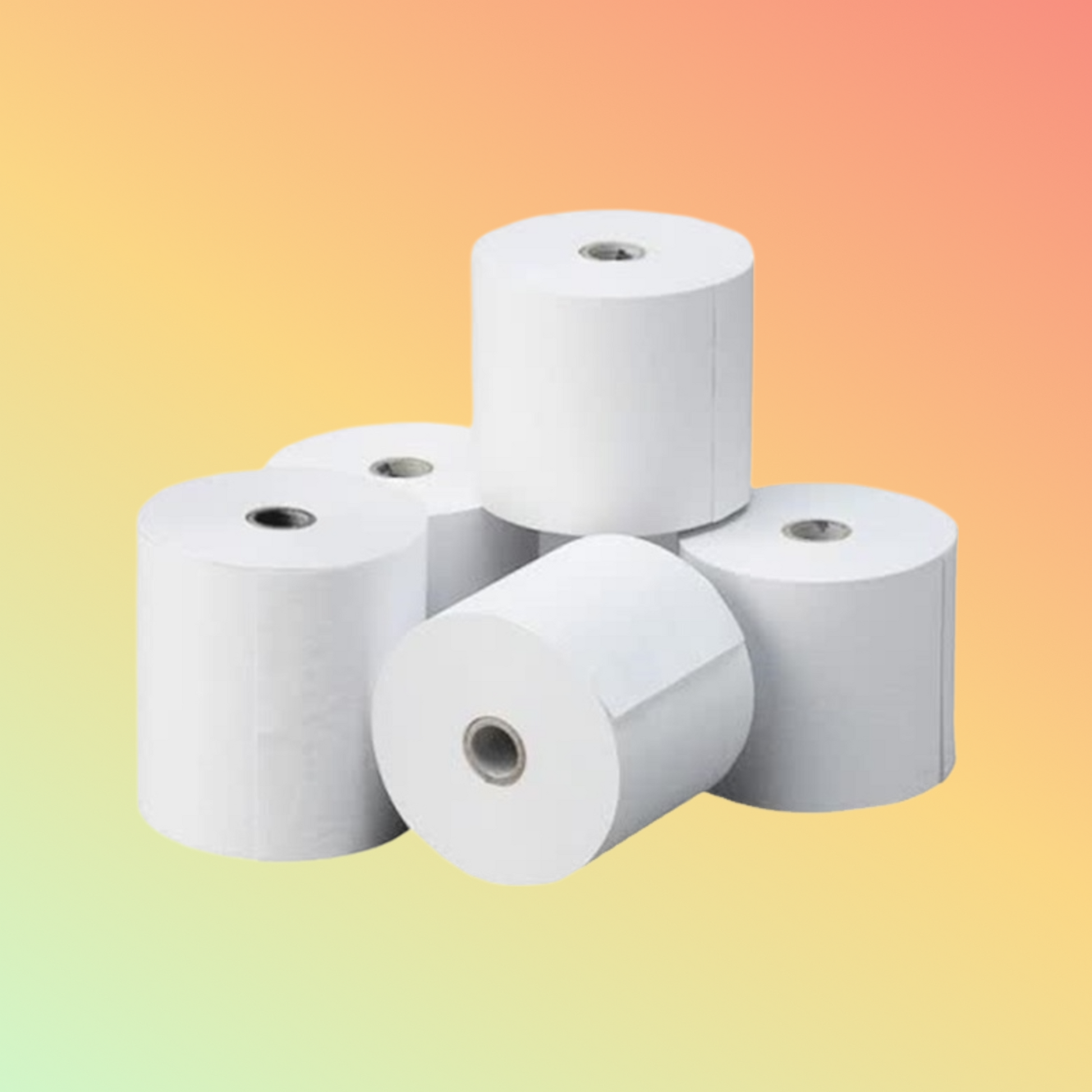 Eco-friendly thermal paper rolls with clear printing.