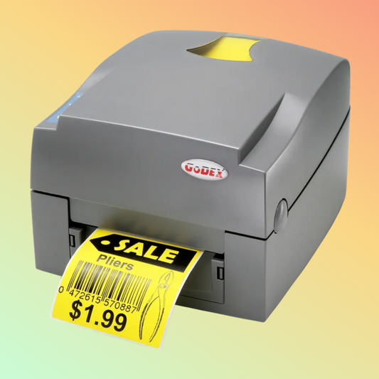 Godex EZ-1100Plus thermal barcode printer front view with USB interface
