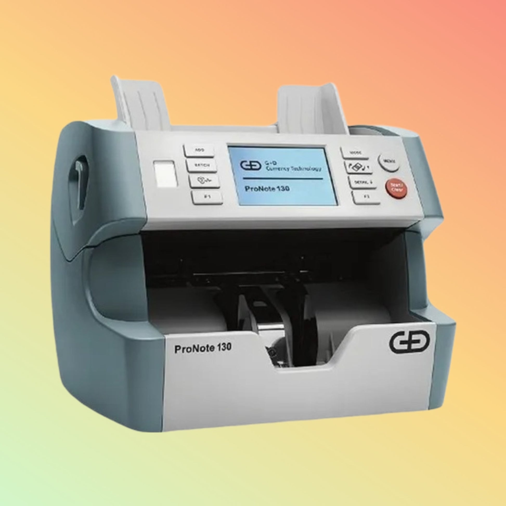 "Compact and efficient G&D ProNote 130 Banknote Counter designed for retail and banking use."