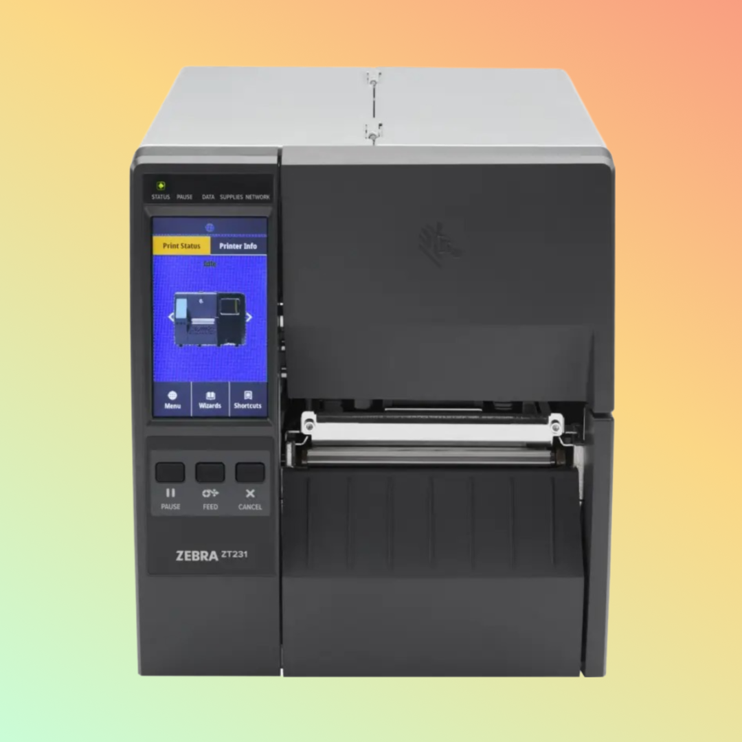 "Zebra ZT231 Industrial Barcode Printer with Touchscreen Display"
