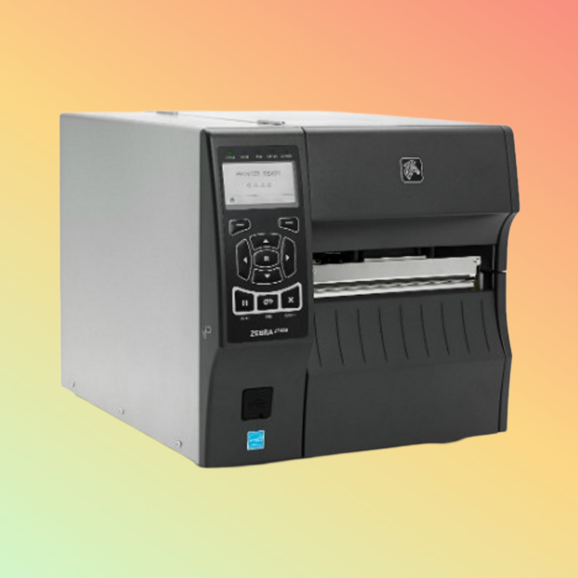  "Close-up of Zebra ZT421 RFID Printer showcasing the 4.3-inch color touchscreen for easy operation."