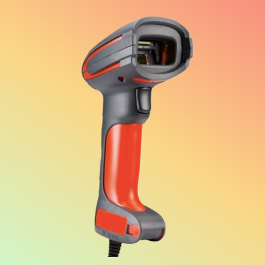 "Honeywell Granit 1280i Full Range Laser Scanner, angled view showing rugged design and IP65-rated durable casing"

