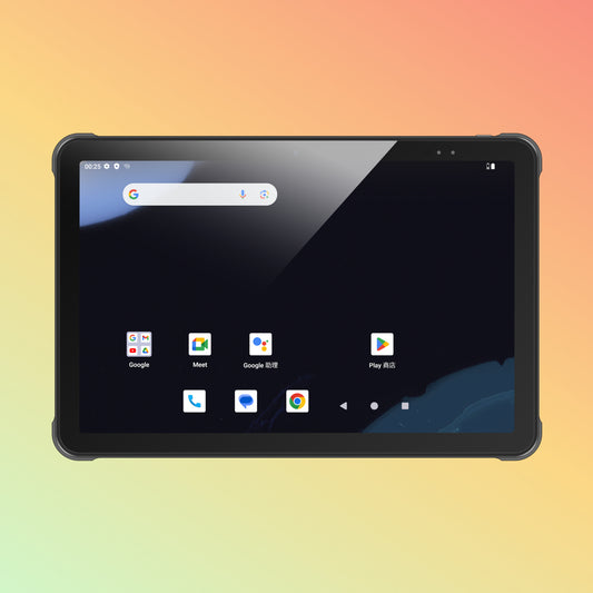 "POSTECH P100-5G Industrial Tablet featuring 10-inch high-resolution display, Android 14 OS, and rugged design for industrial use"