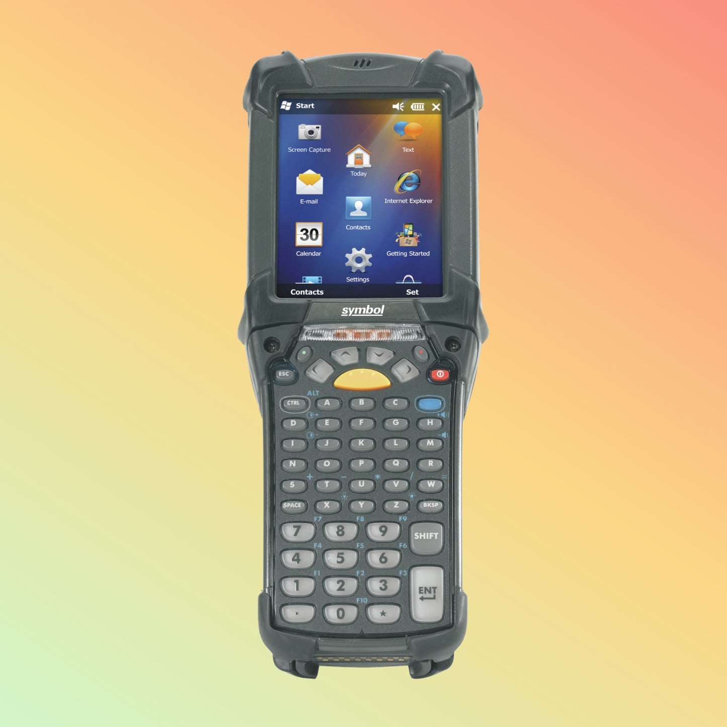 "Front view of MC9200 Mobile Computer with customizable keypad and high-resolution display."