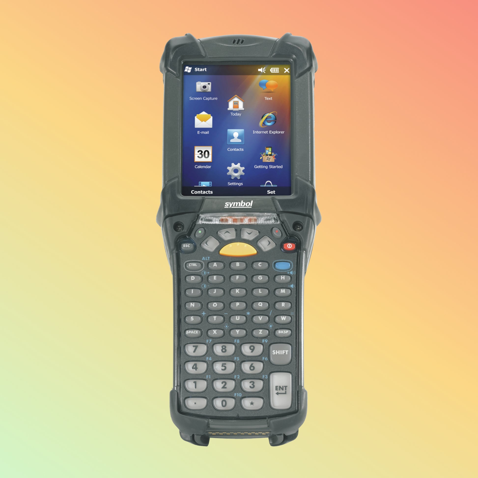 "Front view of MC9200 Mobile Computer with customizable keypad and high-resolution display."