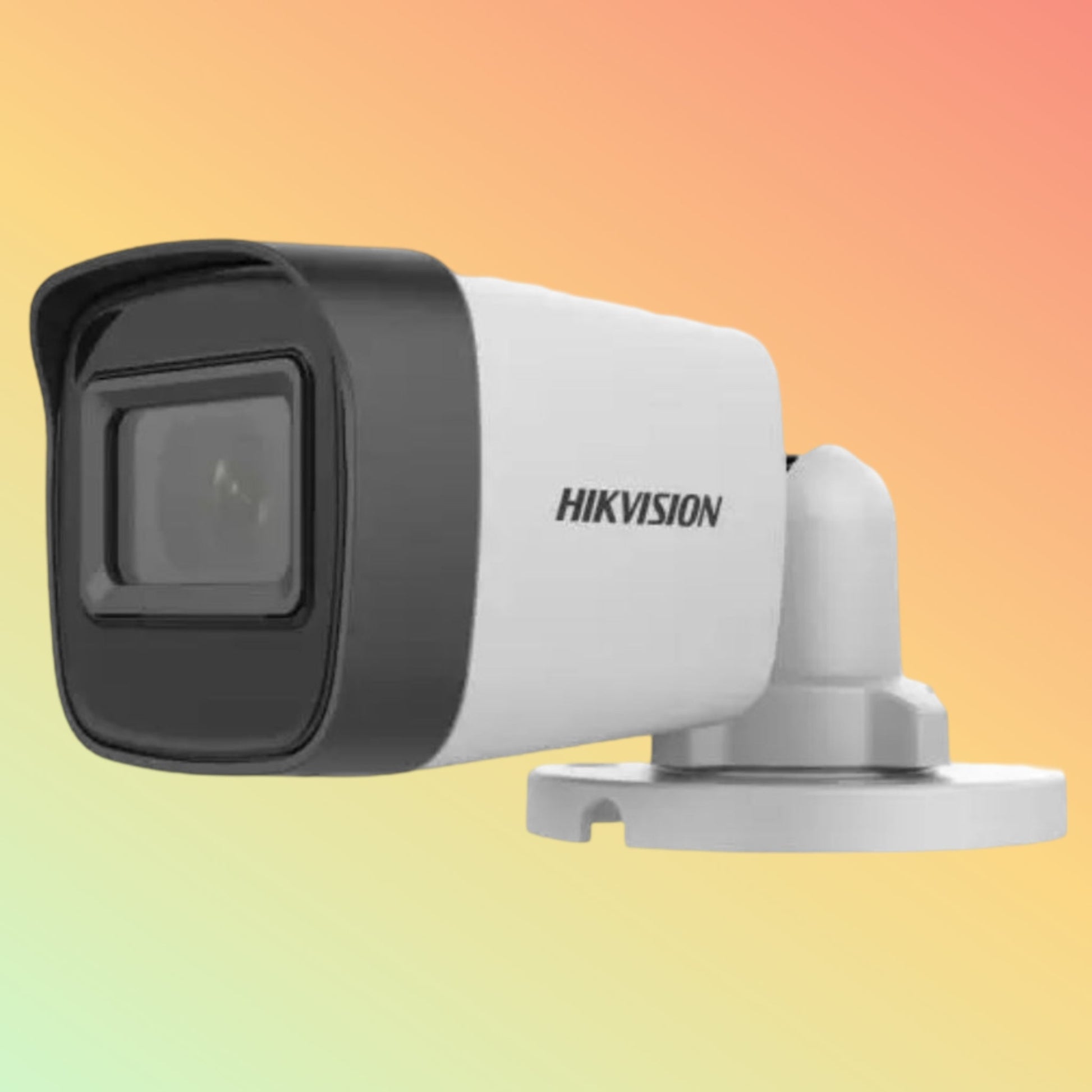 alt="Hikvision 2 Mp fixed mini bullet camera installed on wall"