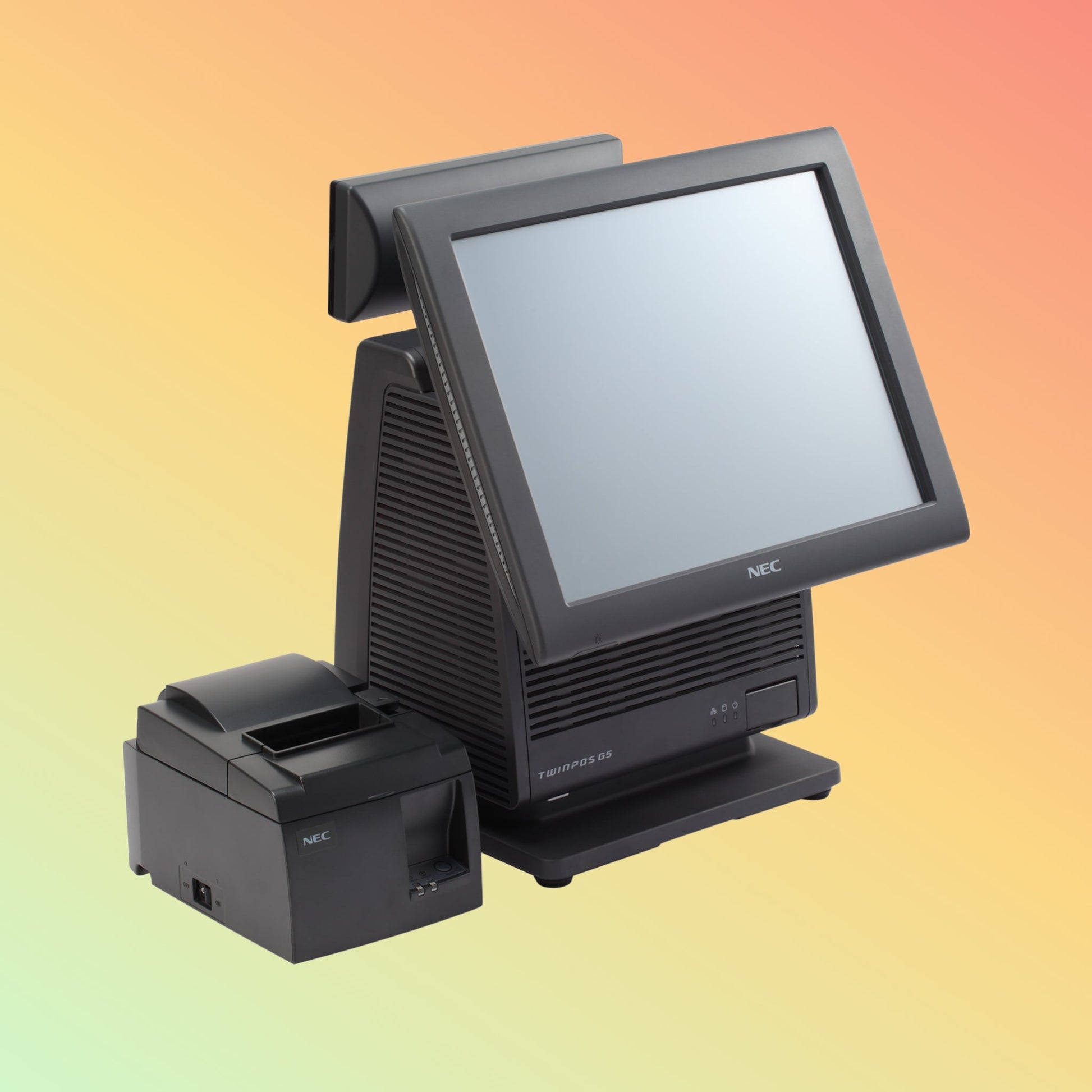 "NEC TwinPOS G5 POS Terminal showcasing sleek, dust-proof flat display"