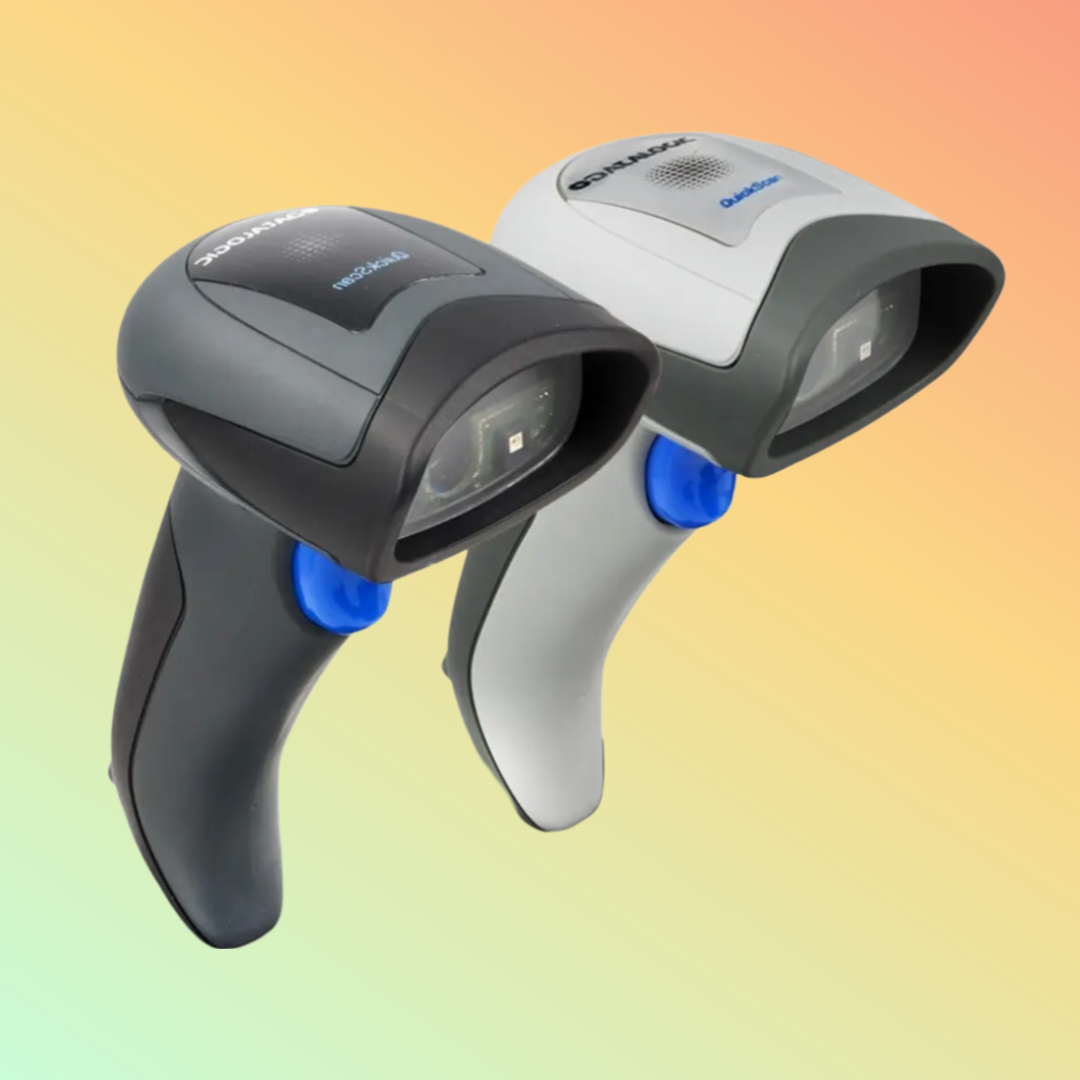 "Datalogic QD2400 barcode scanner with Green Spot technology and ergonomic design.