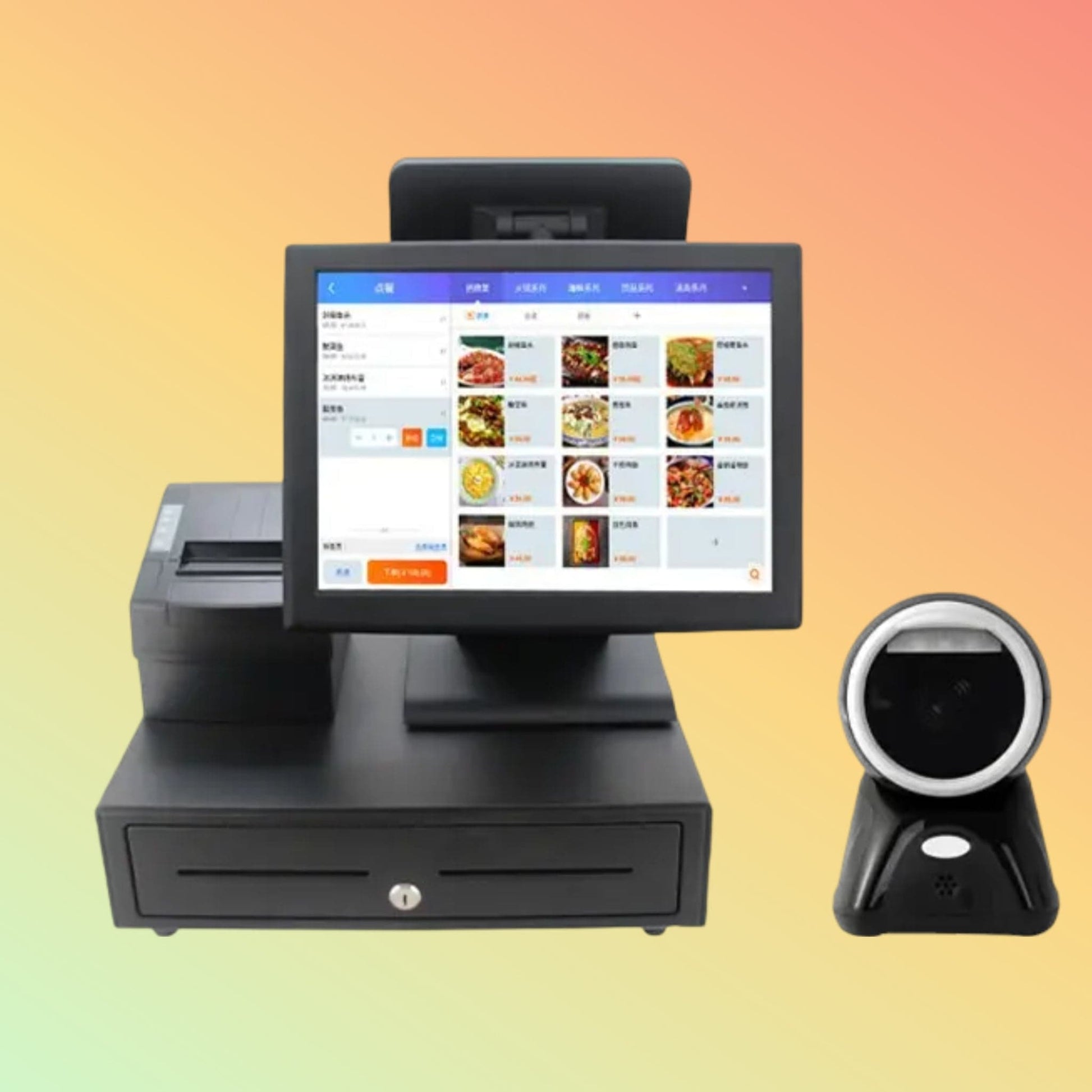 "NEOPOS NP-R1502 Dual-Screen POS System showcasing its sleek design and 15-inch touchscreen."