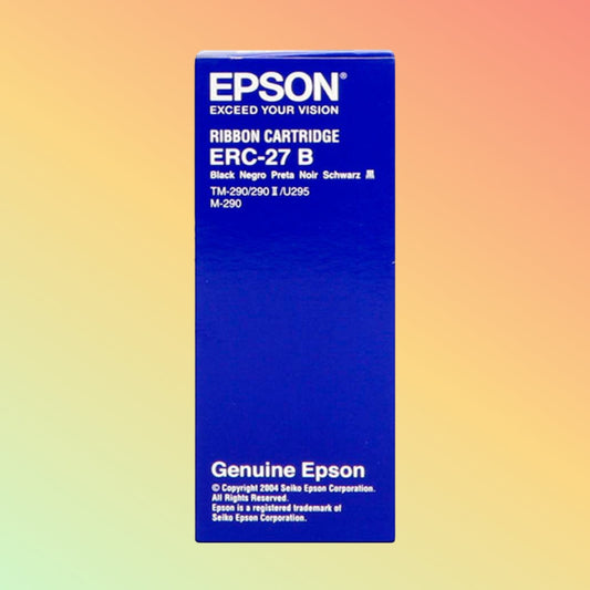 Epson ERC 27 Ribbon: Black fabric ribbon for TMU295P printers, ensuring high-quality printing.