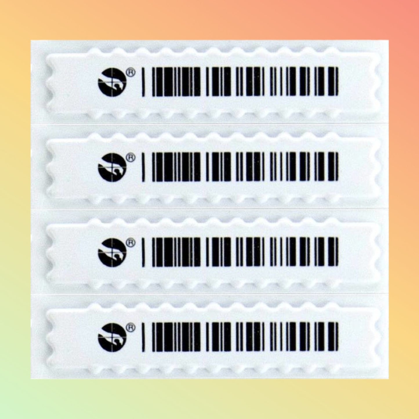 "Close-up of Sensormatic AM Labels with durable adhesive backing."